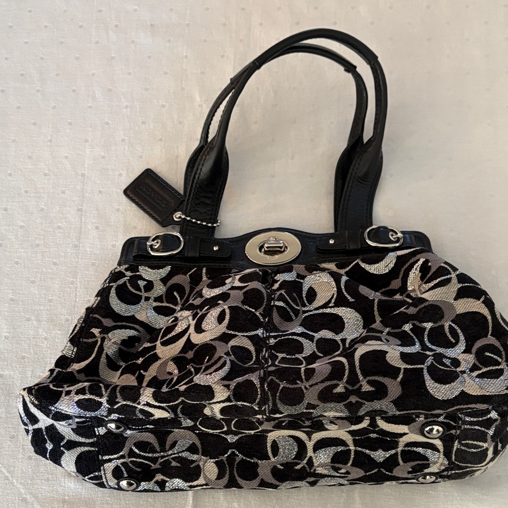 Coach Black and Silver Patterned Shoulder Bag